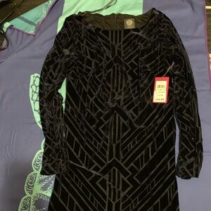 Vince Camuto Black Geometric Velvet Dress